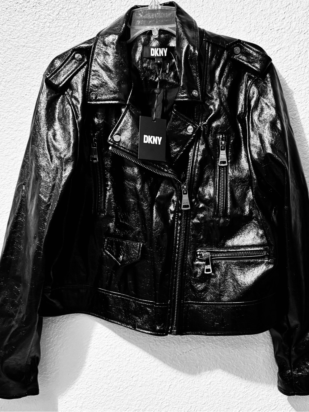 DKNY Women’s Black Faux Leather Moto Jacket XL